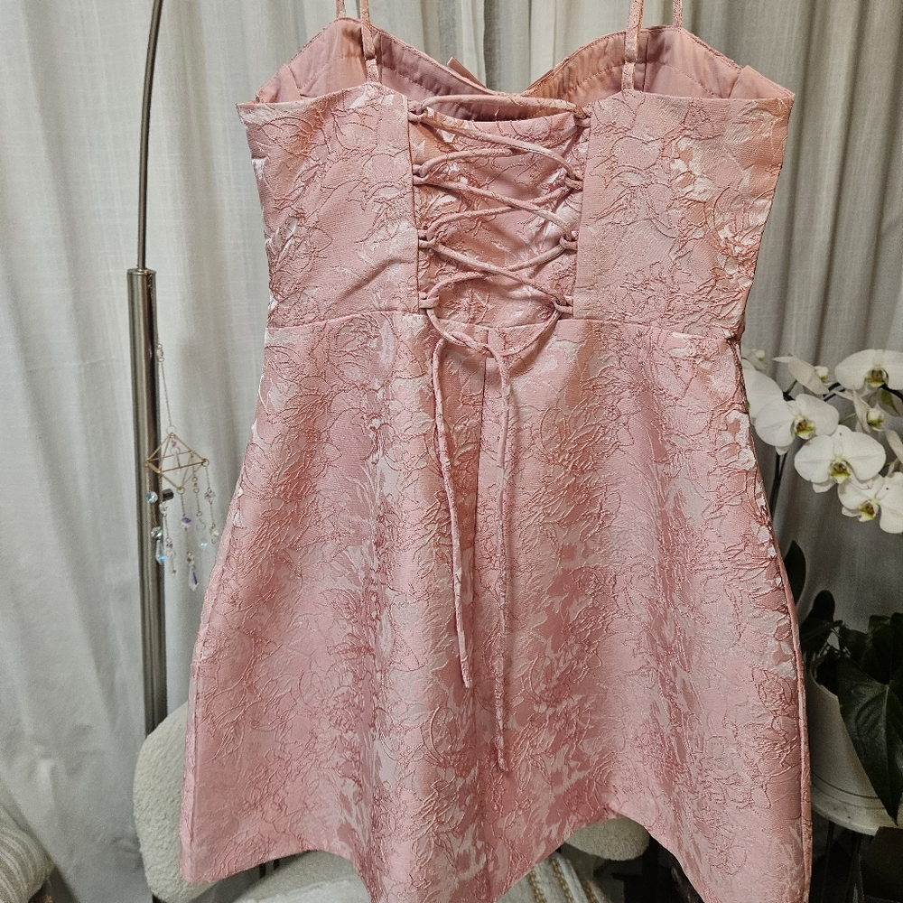 Angel Biba Kyrah Floral Lace-Up Back Mini Dress Pink (Australia) - Size M - Picture 7 of 16